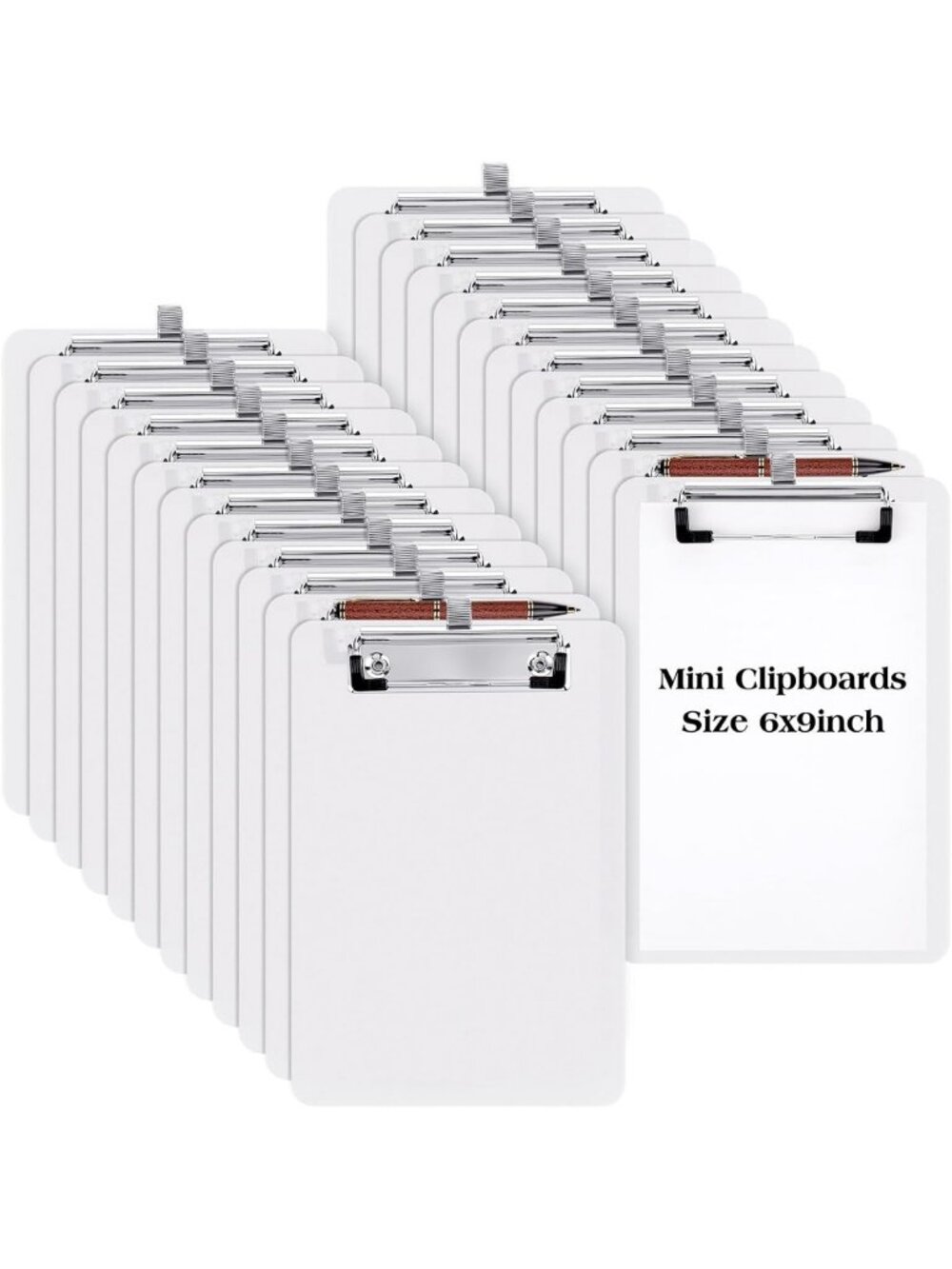 24 Mini Clipboards with Pen Holder - 6x9 Plastic Memo Boards, 24 Pack, White